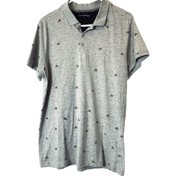 Whispering Smith Golf Polo Shirt 3/4 Button Graphic Print Rib Collar & Sleeves - Picture 1 of 8